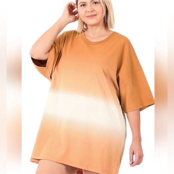 Zenana Oversized Boyfriend Dip Dye Tee - Size 2X - Picture 1 of 7
